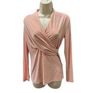 DKNY Women's Jersey Faux Wrap Long Sleeve Top Peach XS